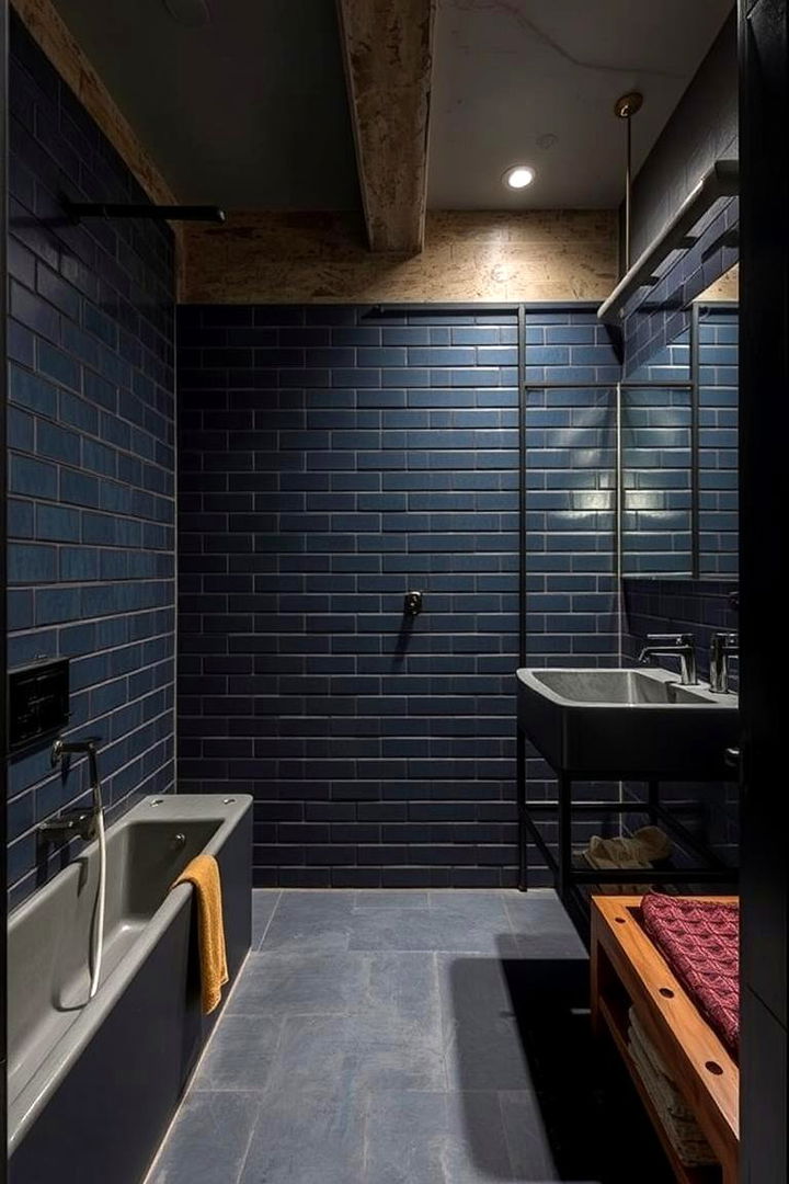 Industrial Blue Finishes - 22 Blue Tile Bathroom Ideas