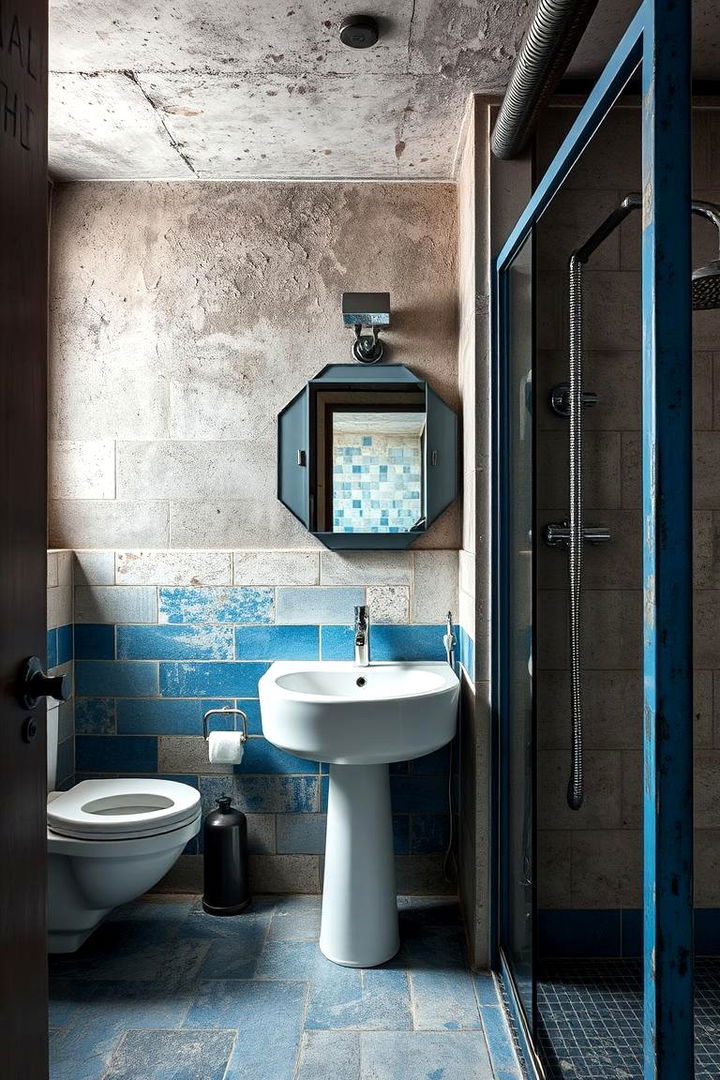 Industrial Blue and White Fusion - 22 Blue and White Bathroom Ideas