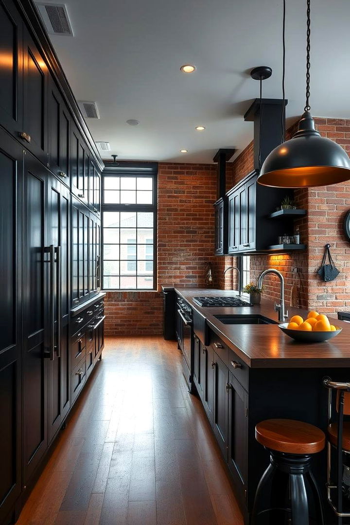 Industrial Chic Accents - 22 Black Kitchen Cabinet Ideas