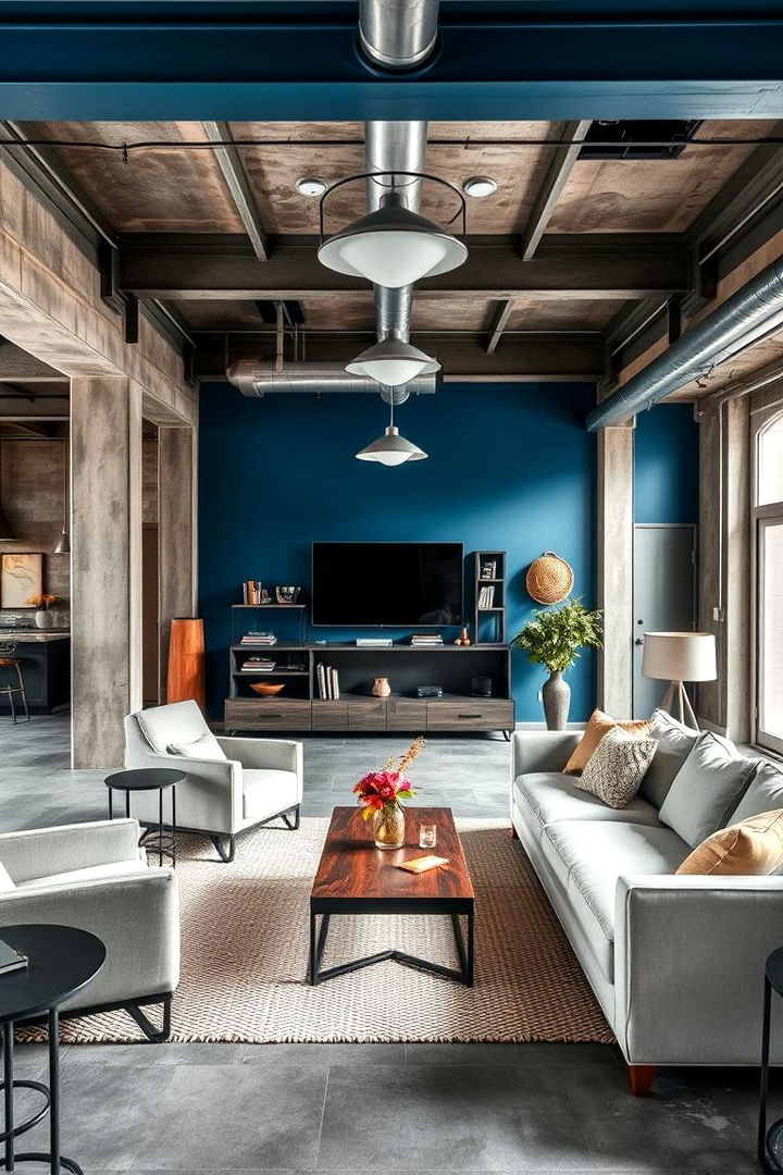 Industrial Chic Details - 22 grey floor living room with blue walls ideas