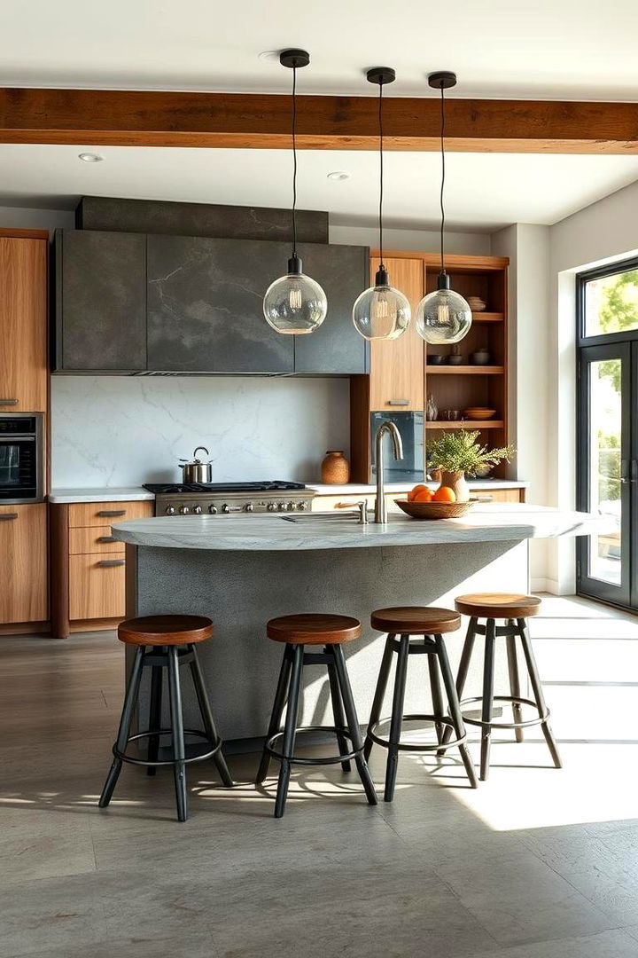 Industrial Chic Island with Metal Accents and Stool Seating - 22 Kitchen Island Ideas With Seating