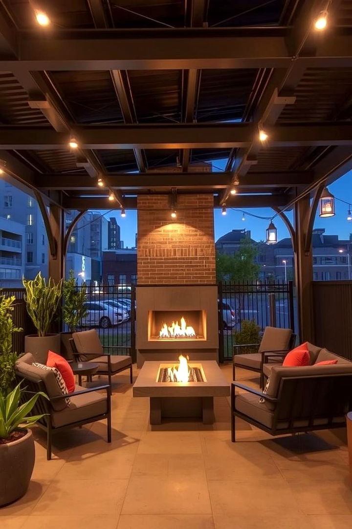 Industrial Chic Outdoor Lounge - 22 Covered Deck With Fireplace Ideas