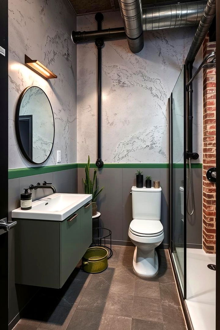 Industrial Chic Refinement - 22 Green and Grey Bathroom Ideas