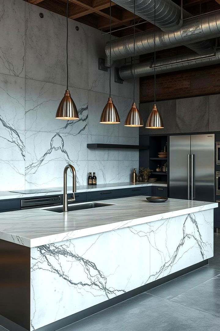 Industrial Chic Statement - 22 Marble Kitchen Island Ideas
