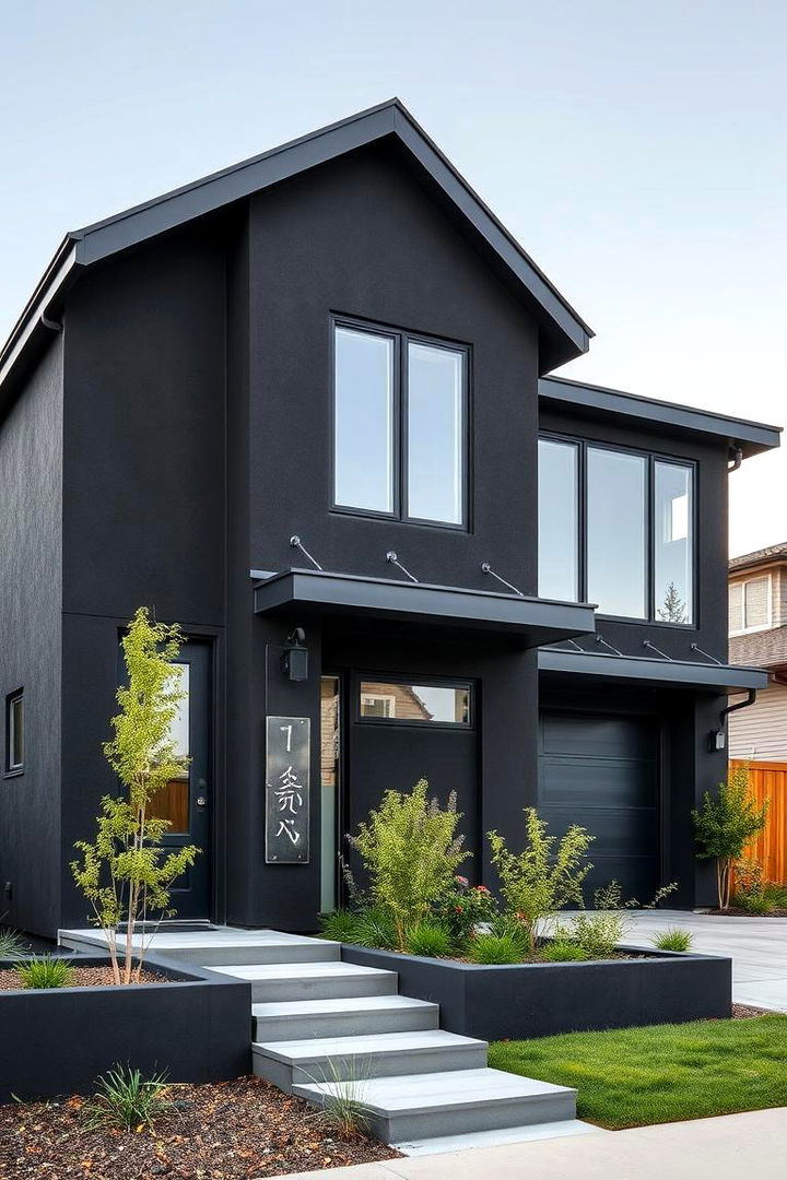 Industrial Chic Stucco - 22 Black Stucco House Ideas