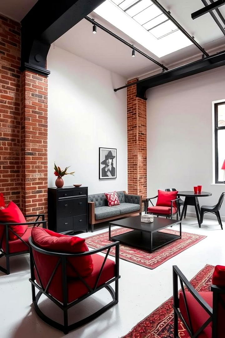 Industrial Chic Vibe - 22 red black and white bedroom ideas