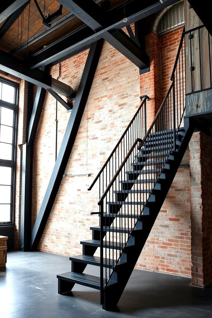 Industrial Chic with Exposed Metal Beams - 22 black staircase ideas