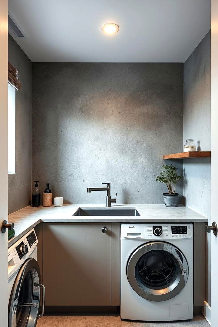 Industrial Concrete Chic - 22 Laundry Room Backsplash Ideas