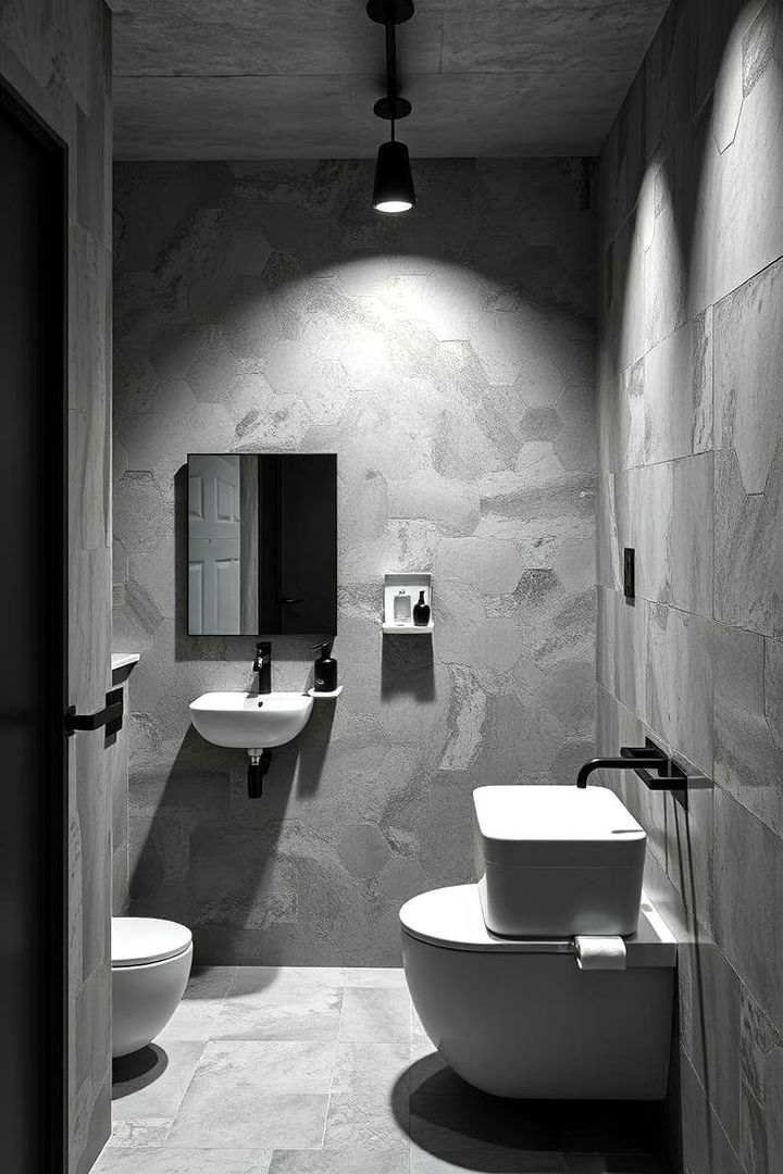 Industrial Concrete Look - 22 Hexagon Tiles Ideas for Bathrooms
