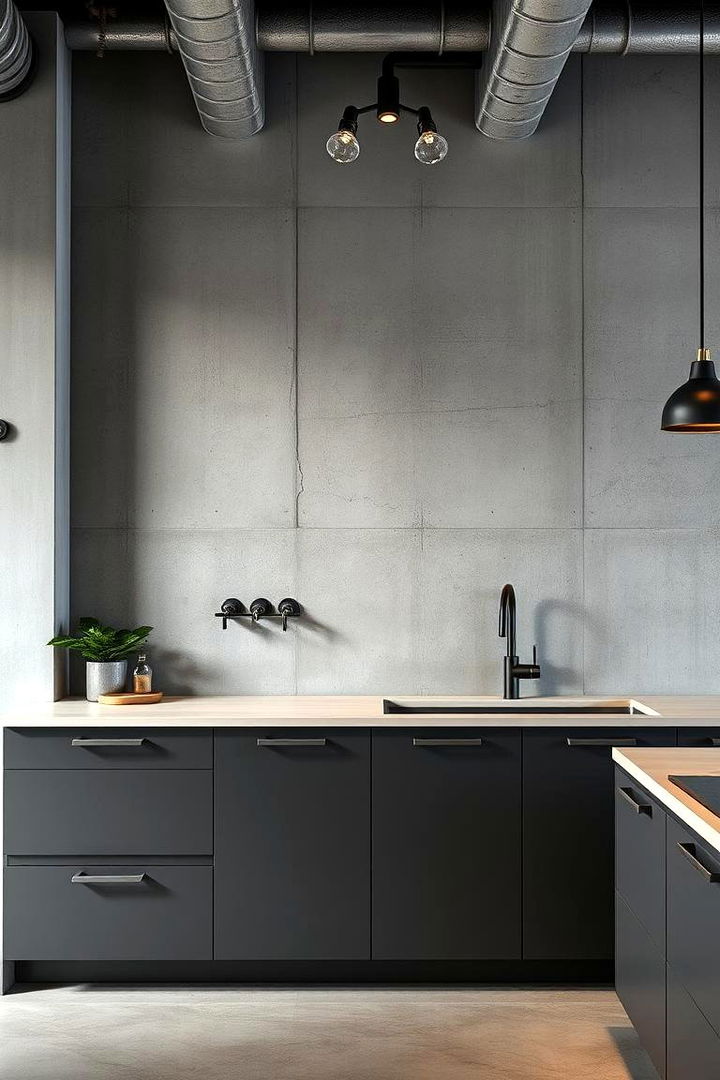 Industrial Concrete Look - 22 Kitchen Accent Wall Ideas