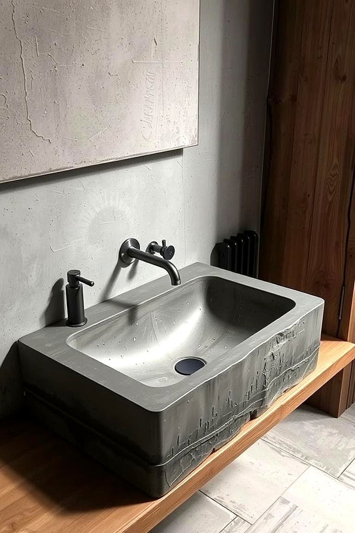 Industrial Concrete Sink Design - 22 Concrete Bathroom Ideas