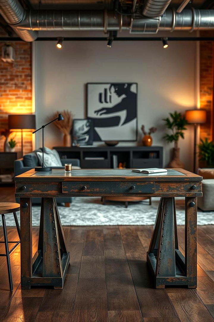 Industrial Desk with Metal Accents - 22 Desk in Living Room Ideas