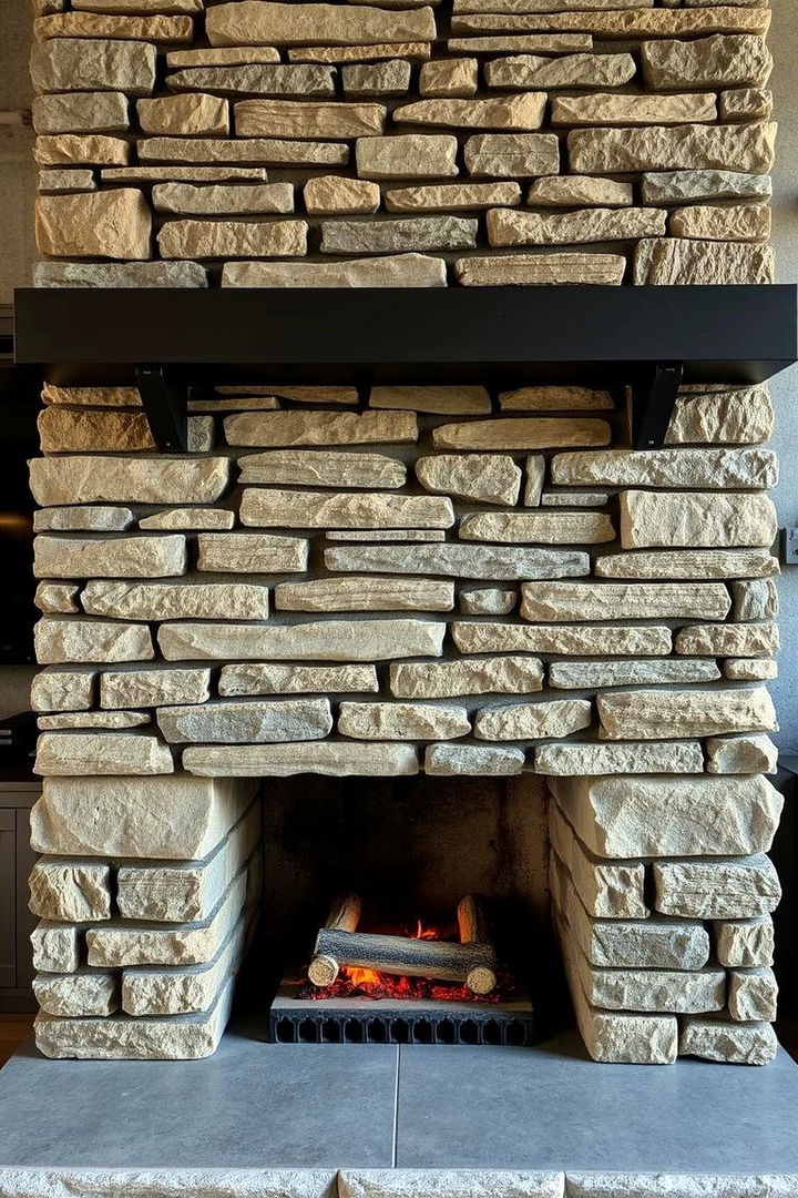 Industrial Edge Statement - 22 Stacked Stone Fireplace Ideas