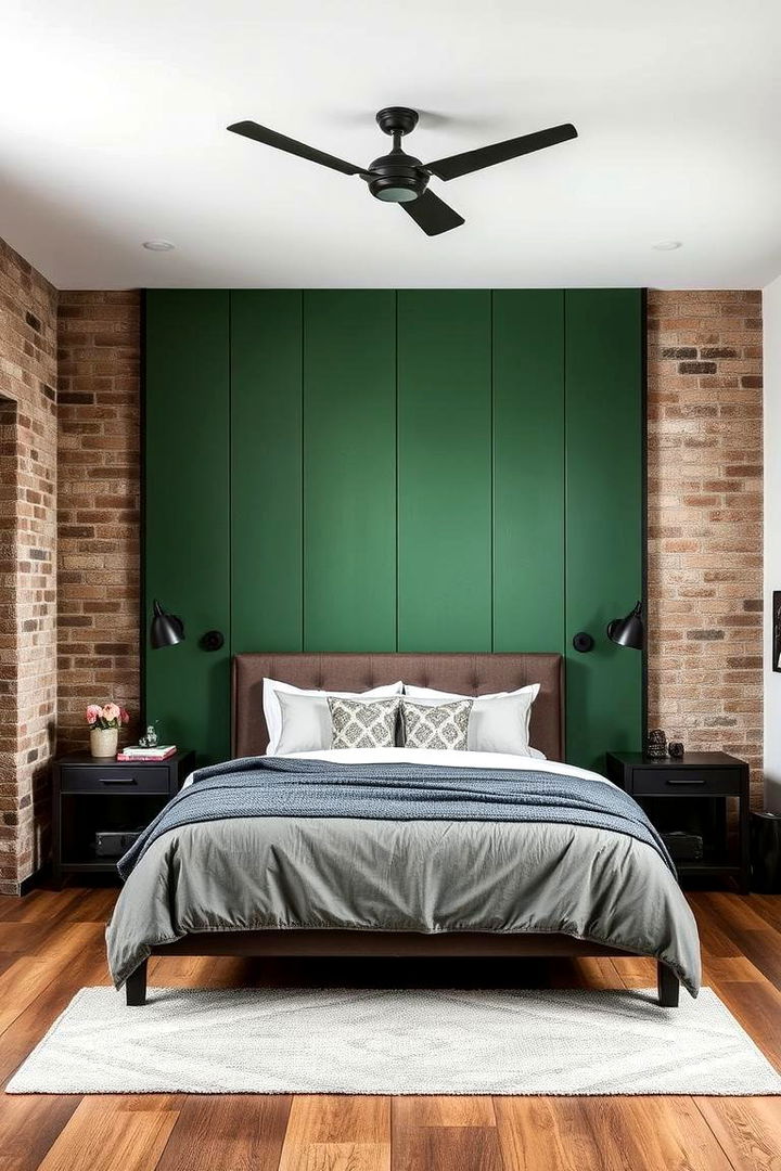 Industrial Edge With Green Tones - 22 Green Panelling Bedroom Ideas