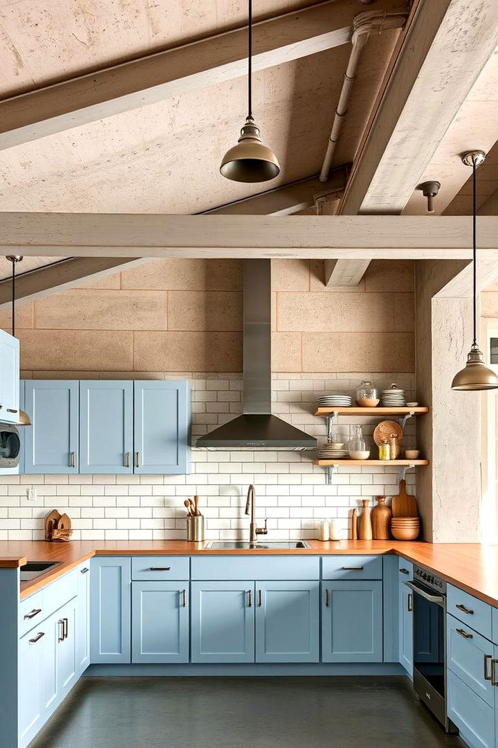 Industrial Edge with Blue - 22 Light Blue Kitchen Cabinets Ideas