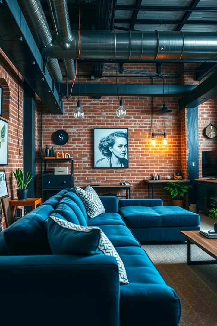 Industrial Edge with Blue - 22 Blue Couch Living Room Ideas