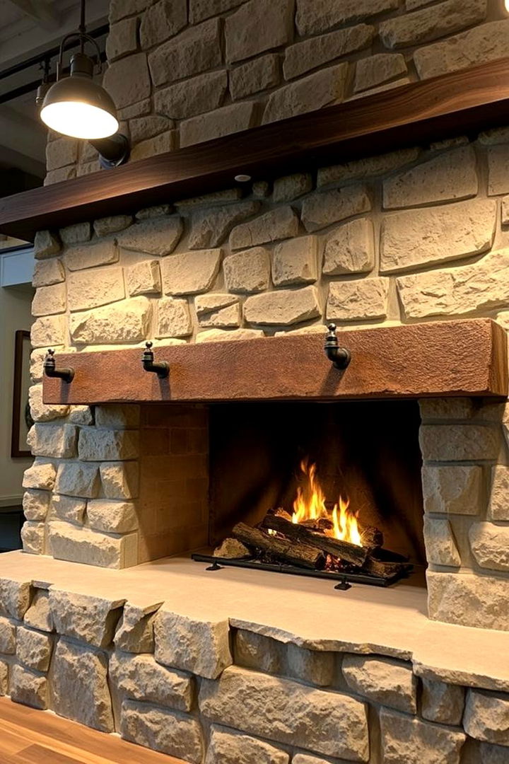 Industrial Edge with Bold Stone Accents - 22 Floor to Ceiling Stone Fireplace Ideas
