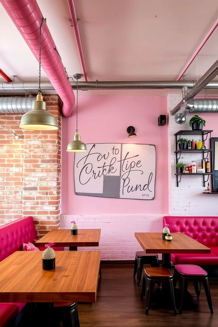 Industrial Edge with Pink Accents - 22 Pink Living Room Ideas