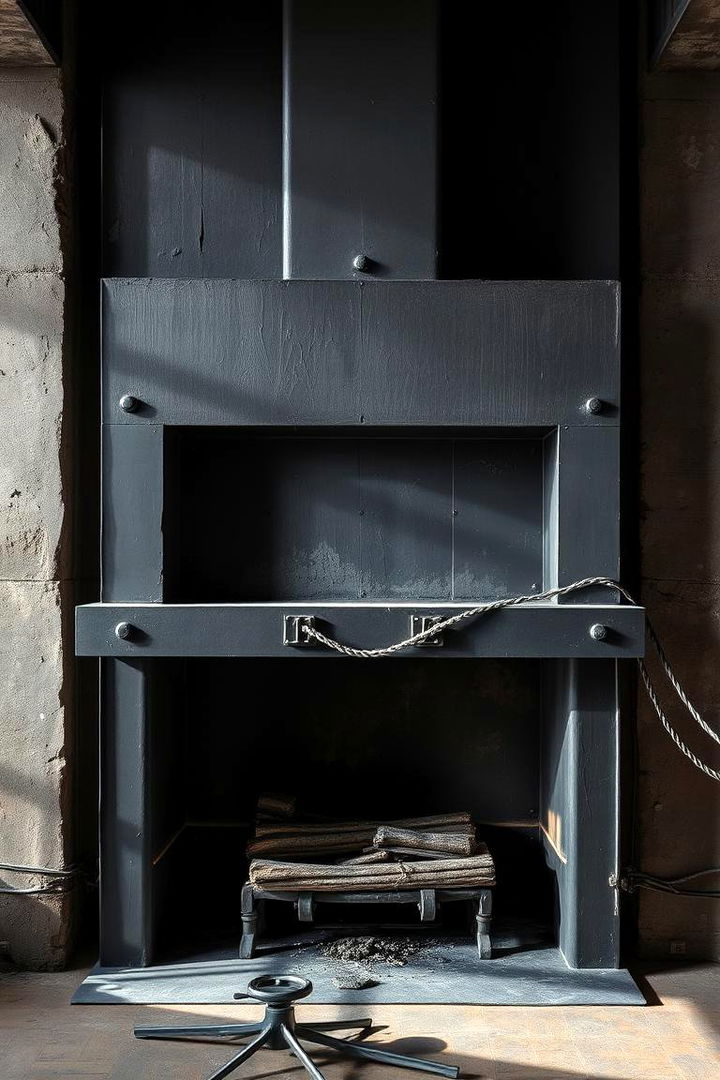 Industrial Elegance in Black - 22 Black Fireplace Ideas
