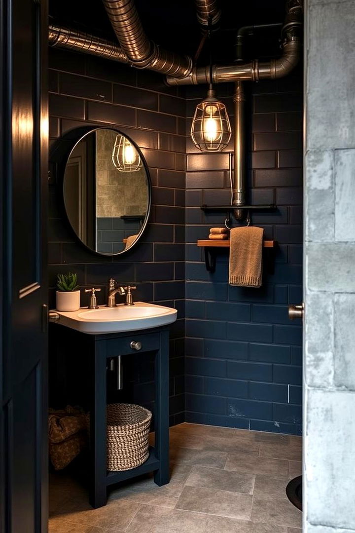 Industrial Elements in Navy - 22 navy blue powder room ideas