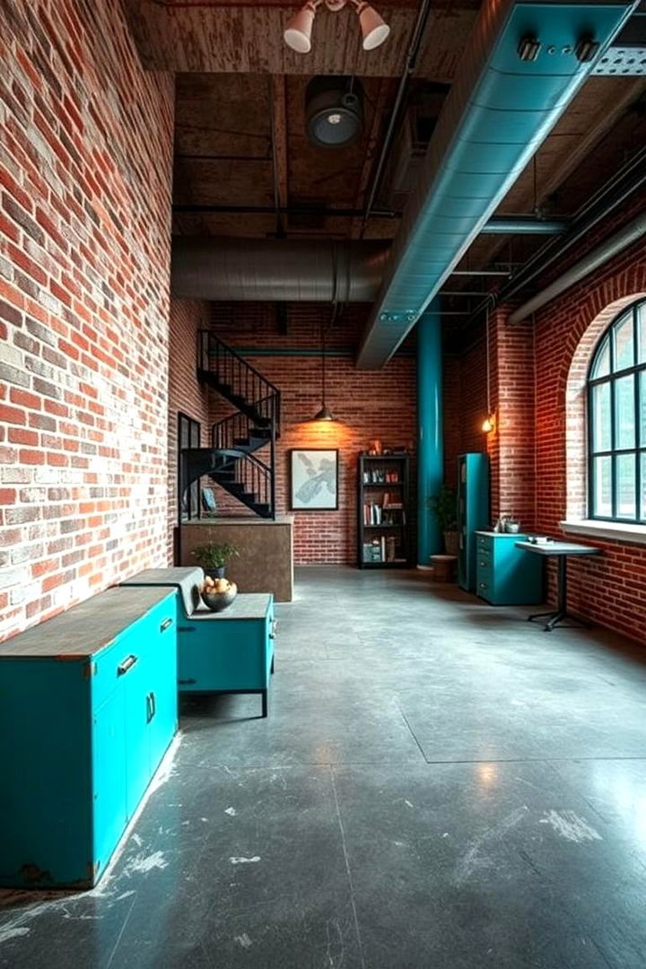 Industrial Elements with Turquoise Highlights - 22 Turquoise Living Room Ideas
