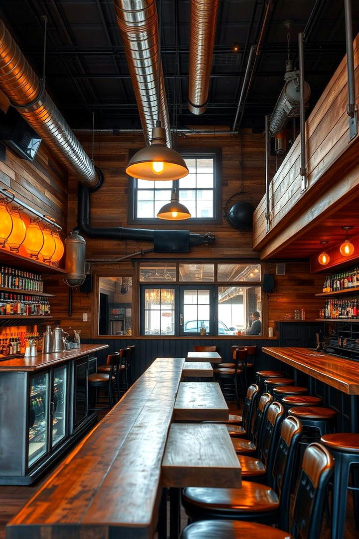 Industrial Inspired Bar Area - 22 Industrial Dining Room Ideas