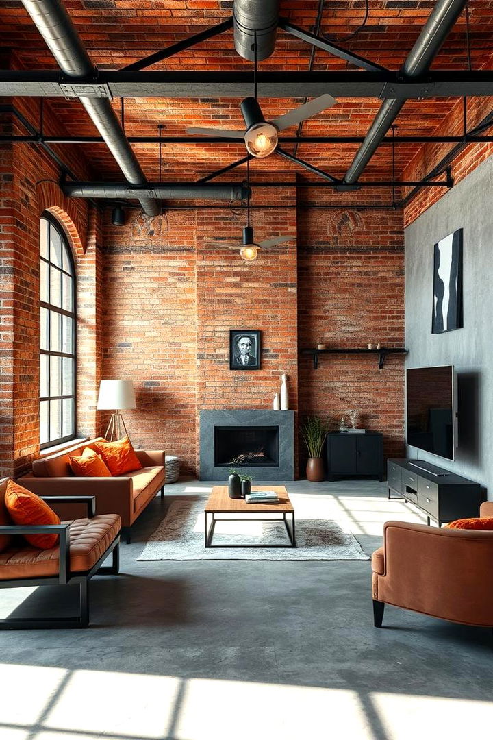Industrial Inspired Living Room - 22 Orange and Grey Living Room Ideas