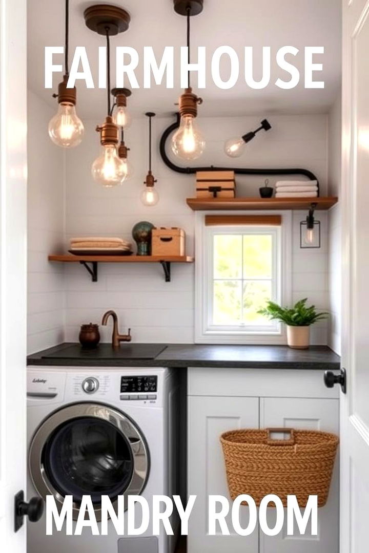 Industrial Lighting Fixtures - 22 Farmhouse Laundry Room Ideas