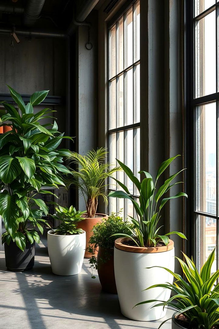 Industrial Living Room with Lush Greenery - 22 Industrial Living Room Ideas
