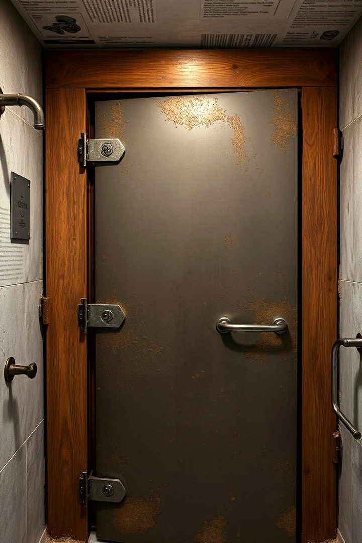 Industrial Metal Accents - 22 Bathroom Door Ideas