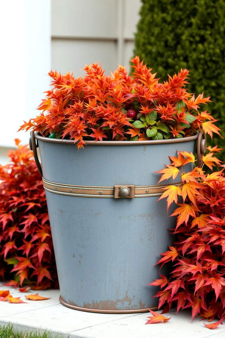 Industrial Metal Bucket Planter - 22 Fall Planter Ideas
