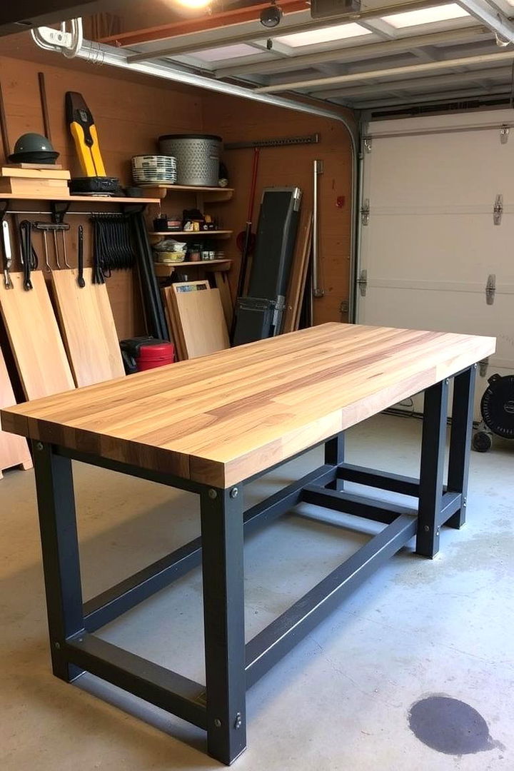 Industrial Metal and Wood Hybrid Workbench - 22 Garage Workbench Ideas