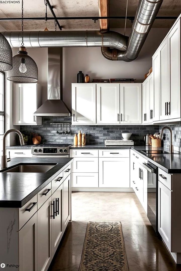 Industrial Modern Finishes - 22 Kitchen With White Cabinets and Black Countertops Ideas