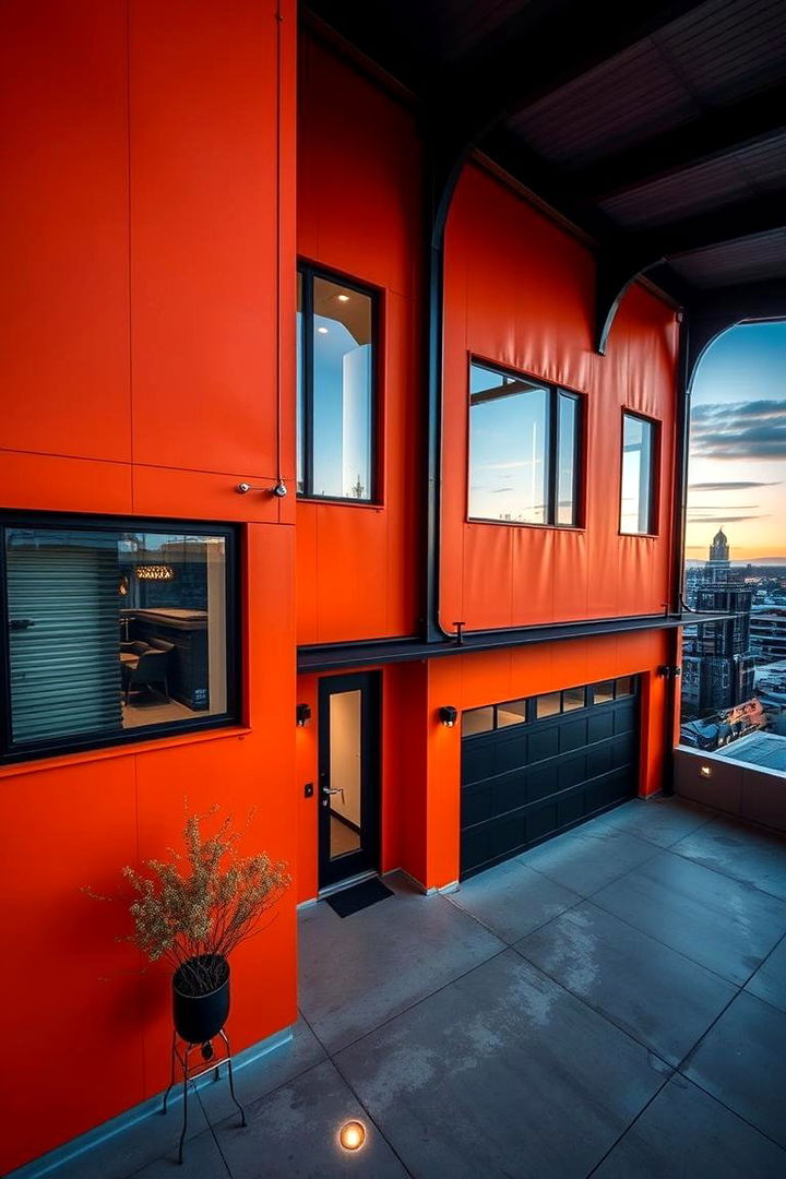Industrial Modern Orange with Steel Detailing - 22 Orange House Exterior Ideas