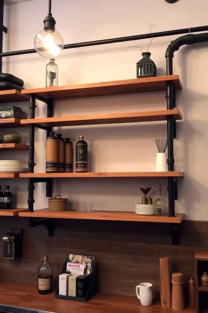 Industrial Pipe Shelves for Edgy Aesthetics - 22 Bedroom Shelving Ideas