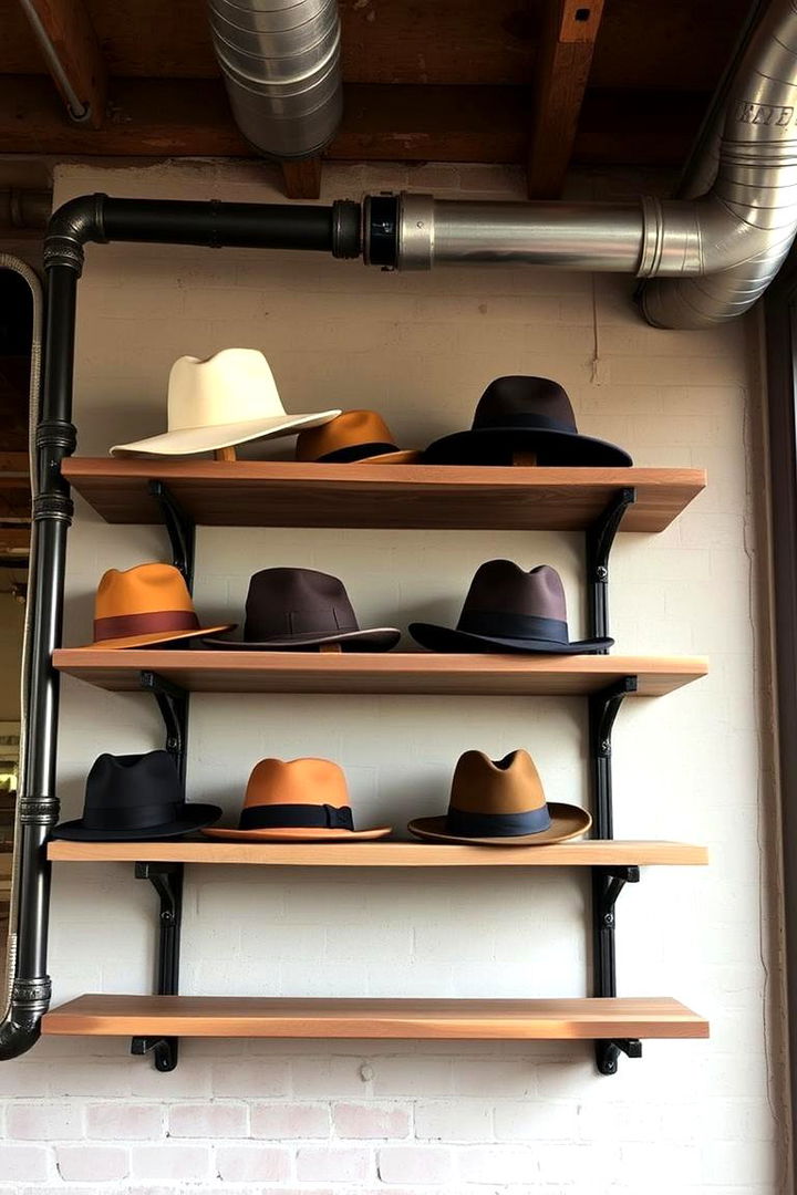 Industrial Pipe Shelves - 22 Hat Storage Ideas