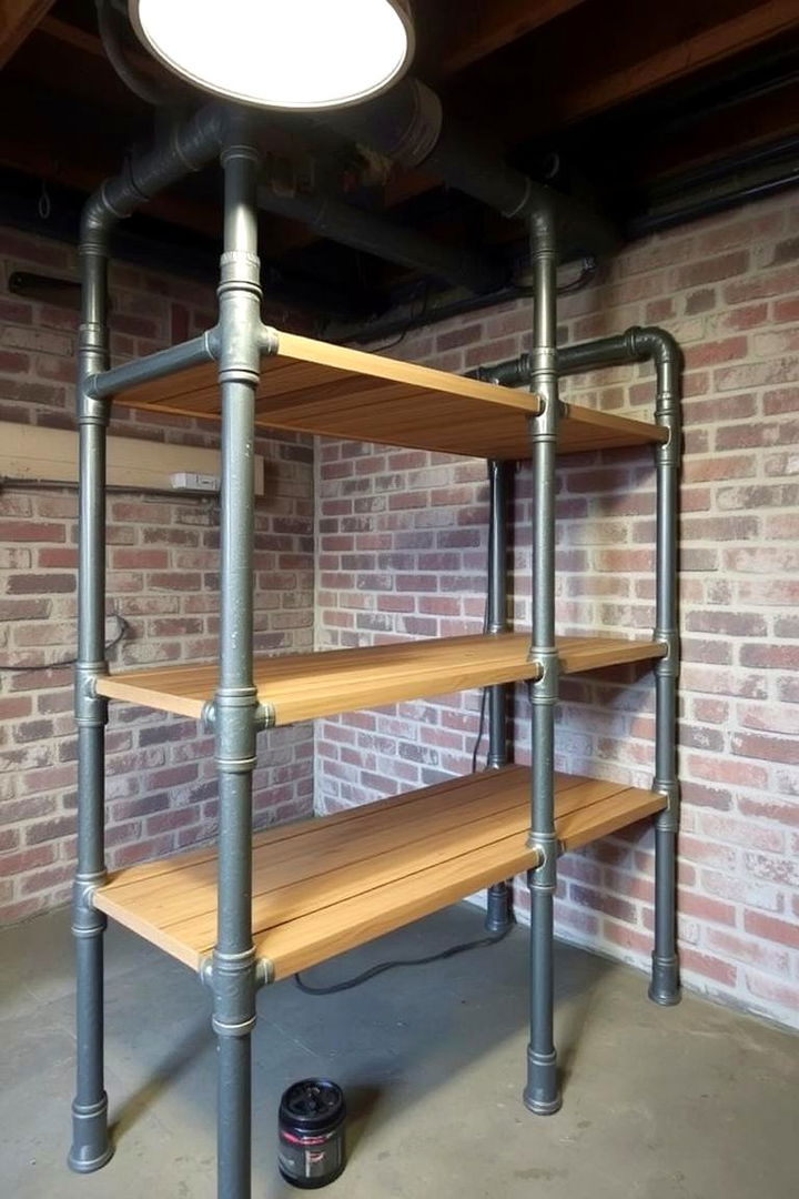 Industrial Pipe Shelving - 22 Basement Storage Ideas