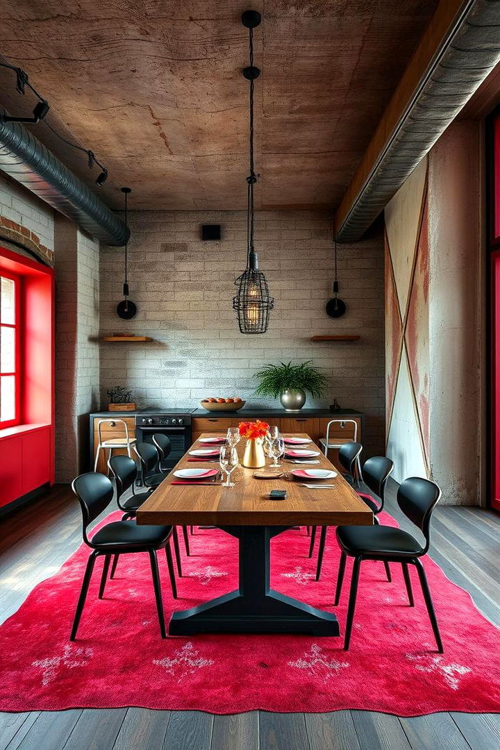 Industrial Red Design Touches - 22 Red Dining Room Ideas