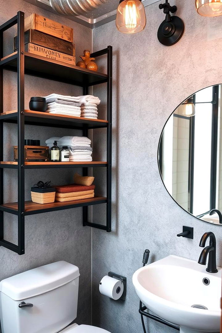 Industrial Shelves for Edgy Style - 22 Small Bathroom Shelving Ideas