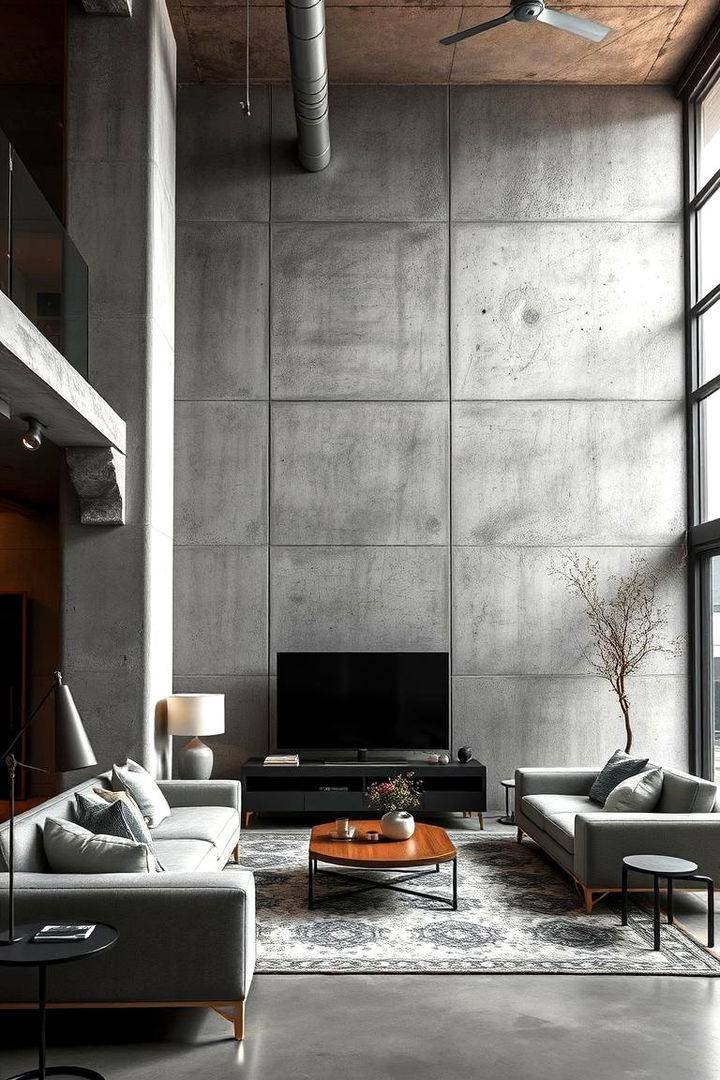 Industrial Silver with Concrete Elegance - 22 Silver Living Room Ideas