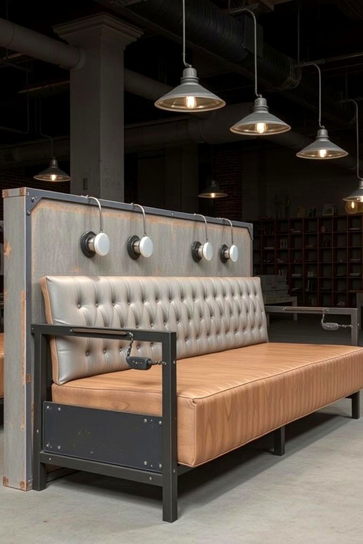 Industrial Style Banquette with Metal Accents - 22 Banquette Seating Ideas