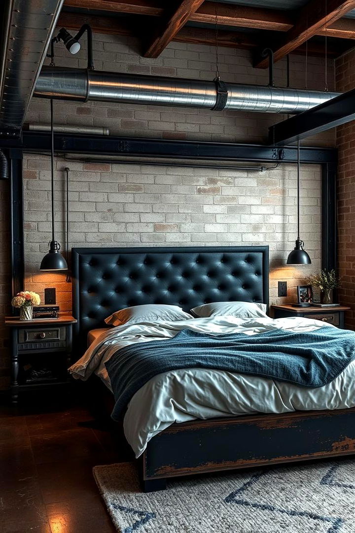 Industrial Style Black Headboard - 22 Black Headboard Bedroom Ideas