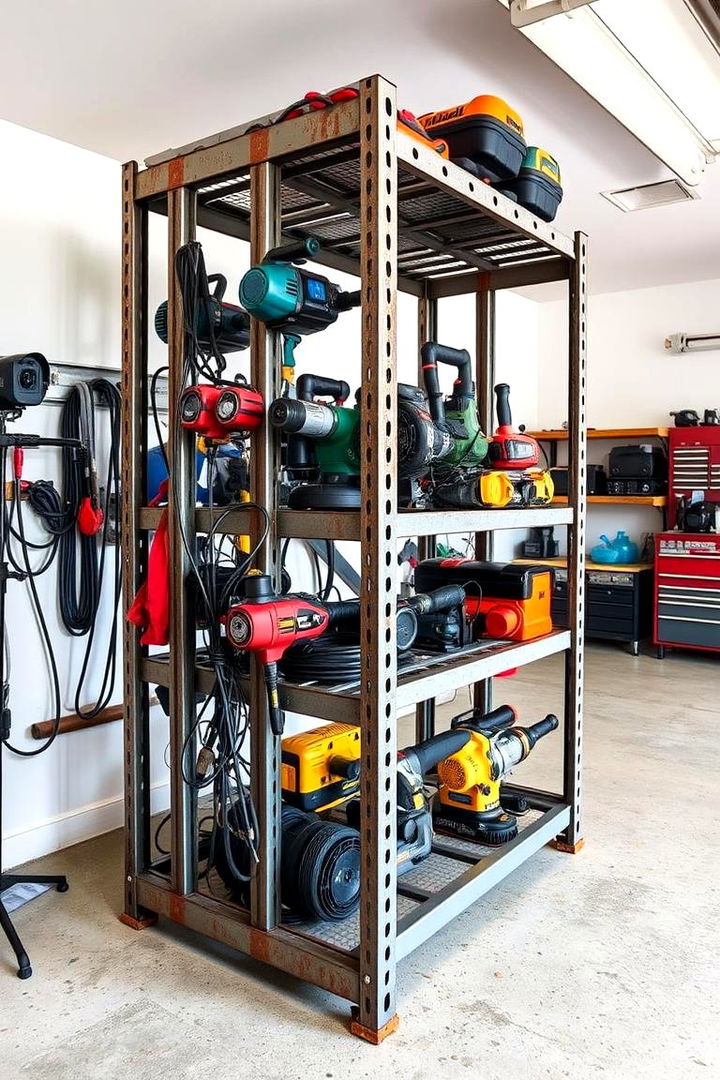 Industrial Style Metal Racks - 22 Power Tool Storage Ideas