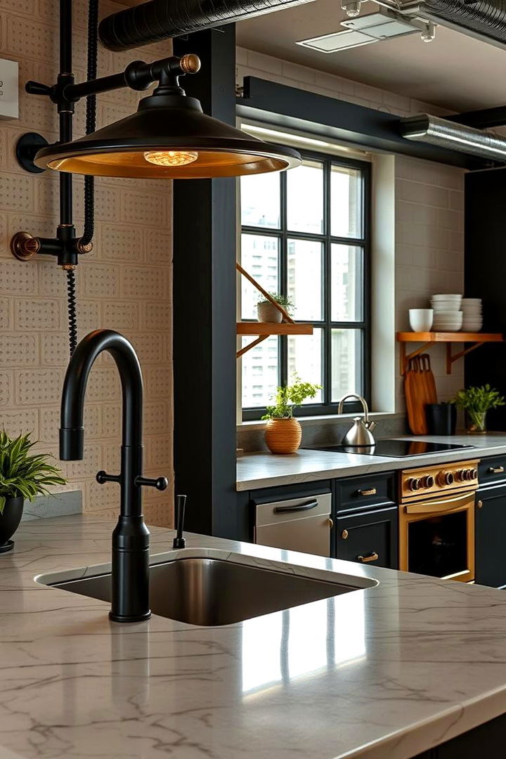 Industrial Style with Black Metal and Gold Finishes - 22 Black and Gold Kitchen Ideas