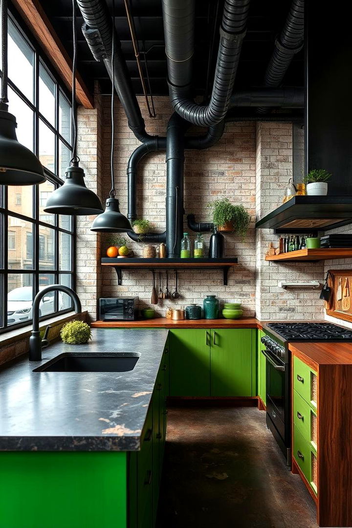 Industrial Style with Urban Chic Accents - 22 Black and Green Kitchen Ideas