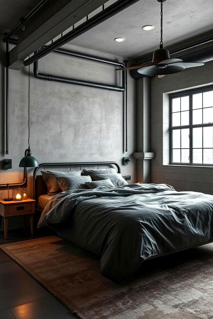 Industrial Touch with Dark Green Fixtures - 22 Dark Green Bedroom Ideas