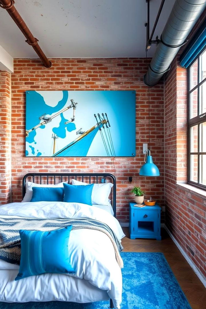 Industrial Touch with Sky Blue Elements - 22 Sky Blue Bedroom Ideas