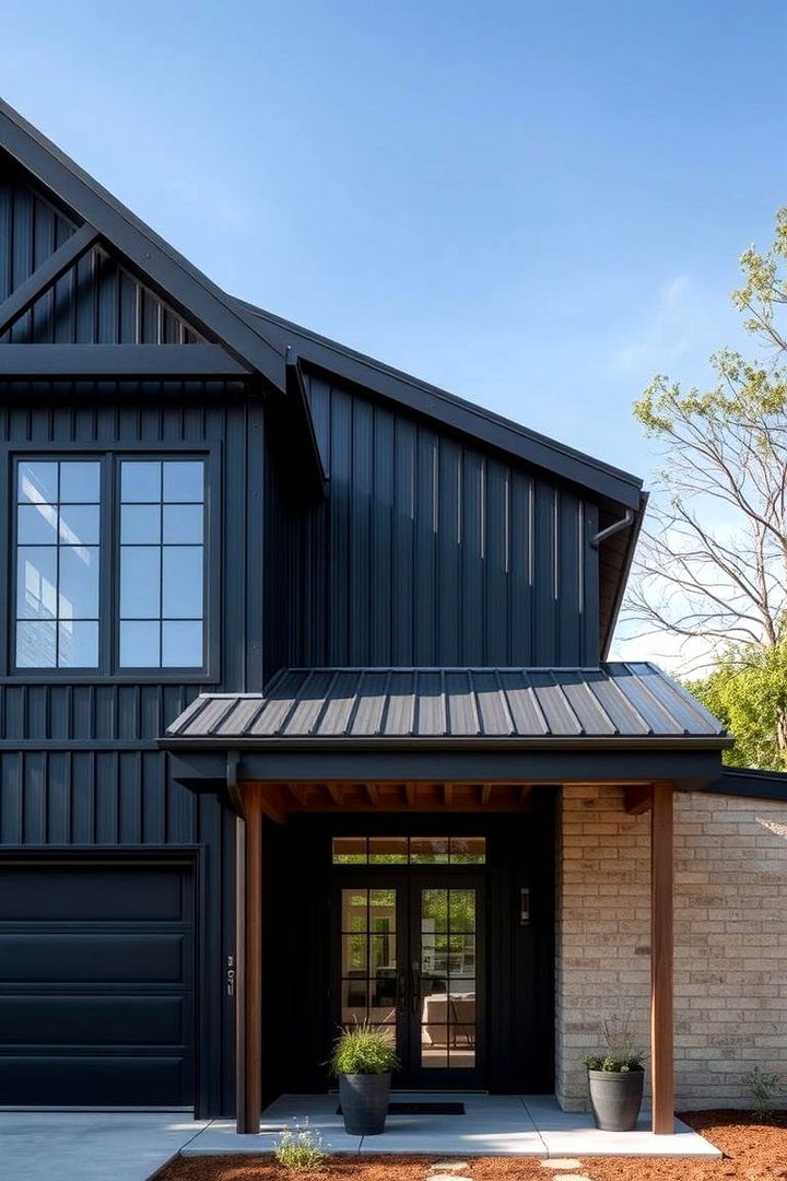 Industrial Touches - 22 Black Modern Farmhouse Exterior Design Ideas