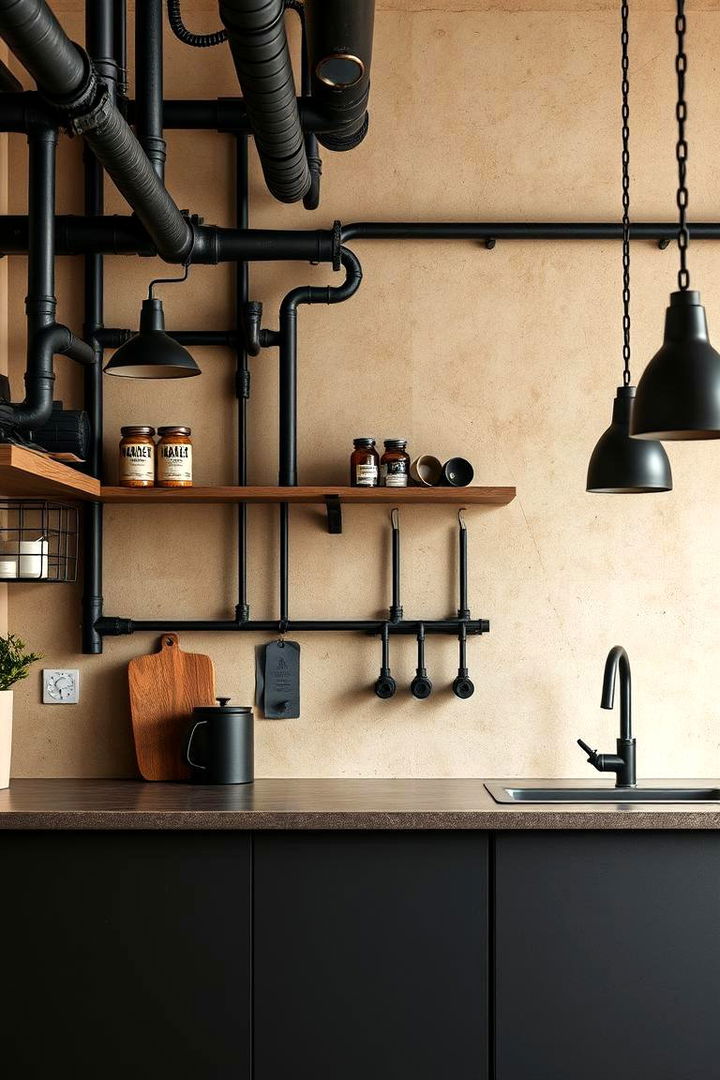 Industrial Touches with Black Metal Fixtures - 22 black and beige kitchen ideas