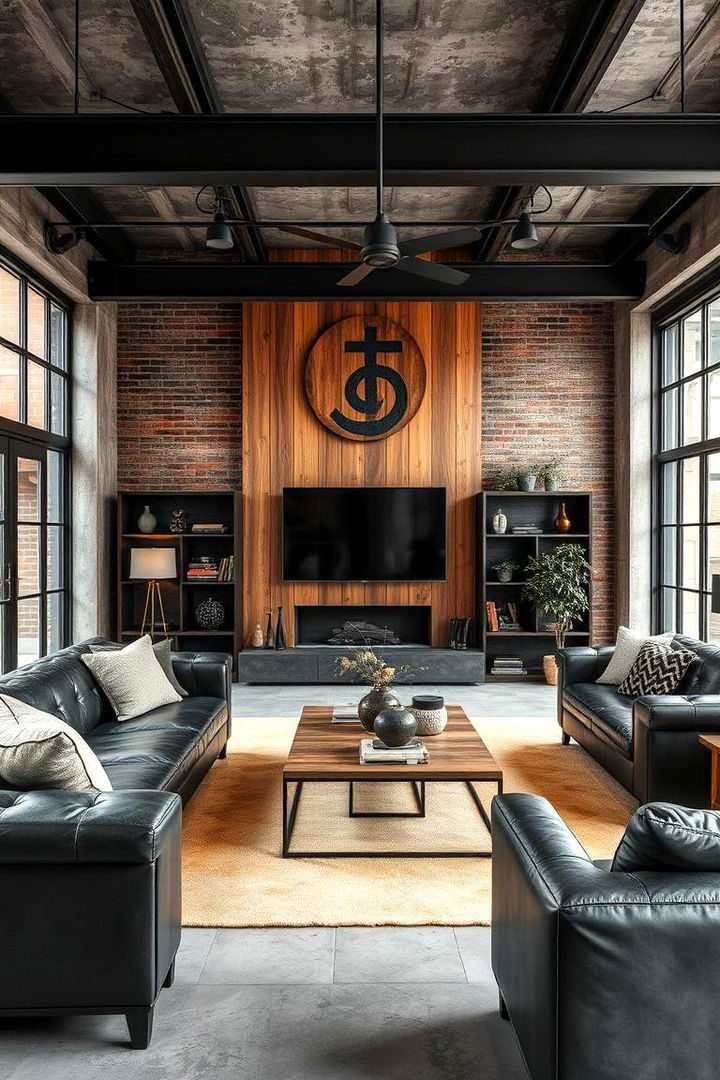 Industrial Vibe with Metal Finishes and Brown Wood - 22 Black and Brown Living Room Ideas